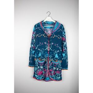 Ivko Floral Pattern Multicolor Button Up Long Cotton Cardigan Women's M/38